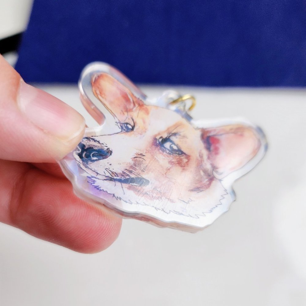 Side Eye Corgi Keychain, Funny Corgi Holo Art, Realistic Dog Holographic - Picture 2 of 4